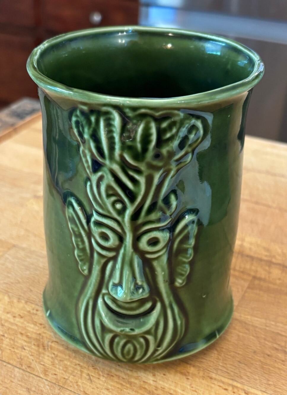 Vintage Bassware Pottery Celery Face Pot Green Jar England 1980s